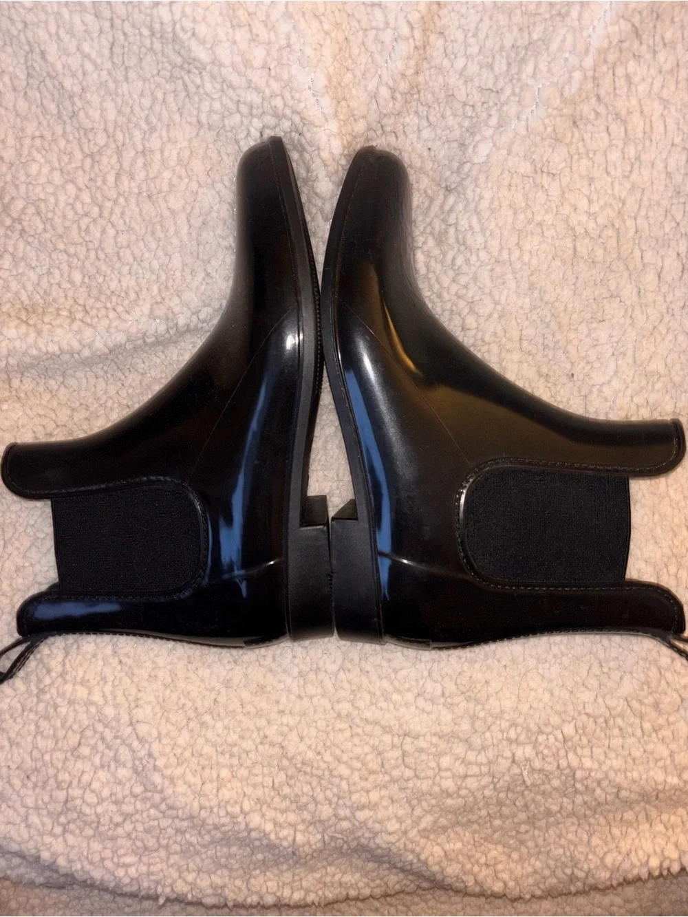 J.Crew Black Glossy Chelsea Rain Boots Women’s Size 10 US